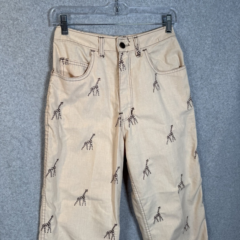 Herman Geist pants womens 25 beige giraffe embroidered trousers Vintage - Picture 2 of 11